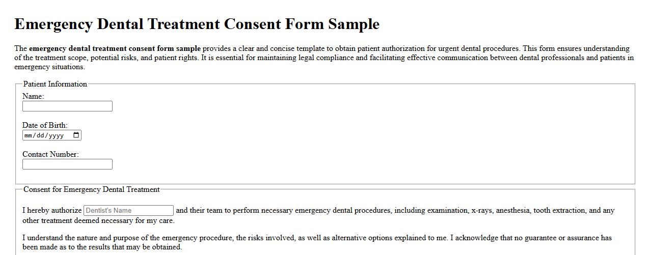 Emergency dental treatment consent form sample image preview