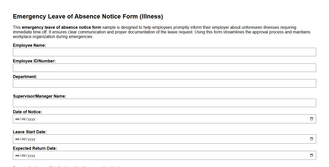 emergency leave of absence notice form sample for illness image preview