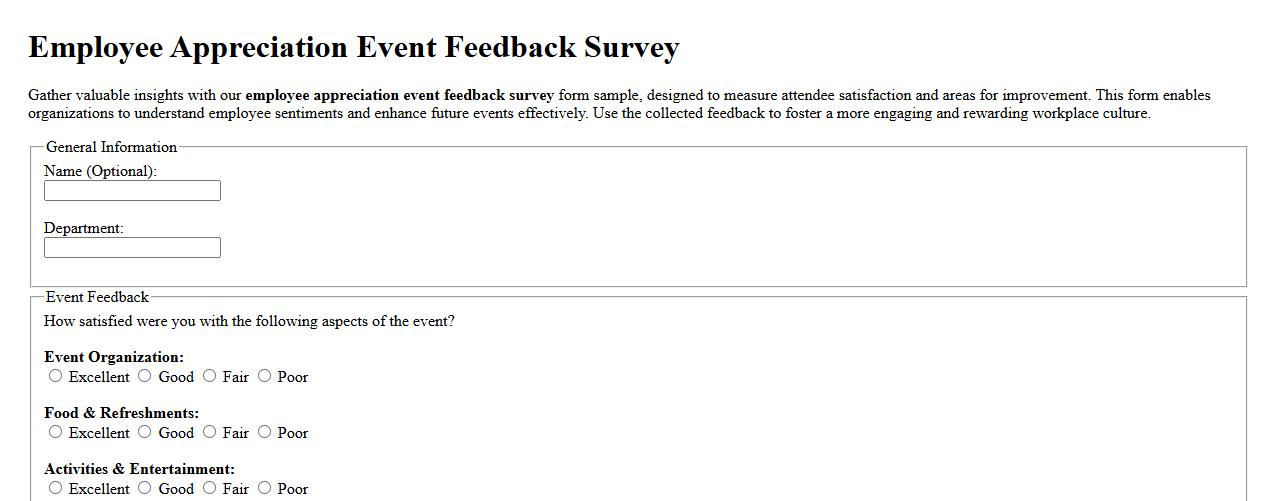 employee appreciation event feedback survey form sample image preview