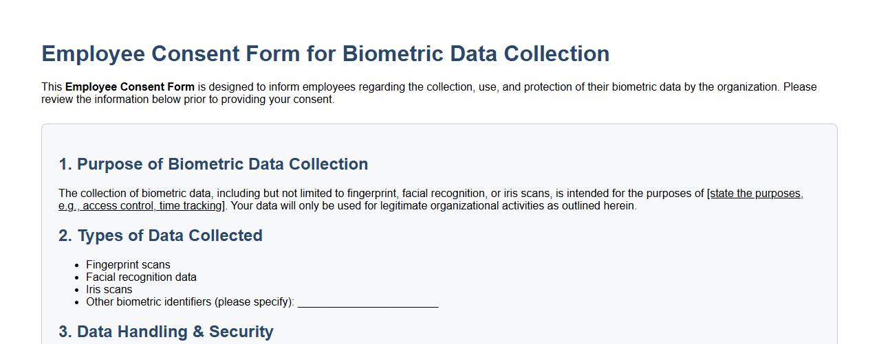 Employee consent form sample for biometric data collection image preview