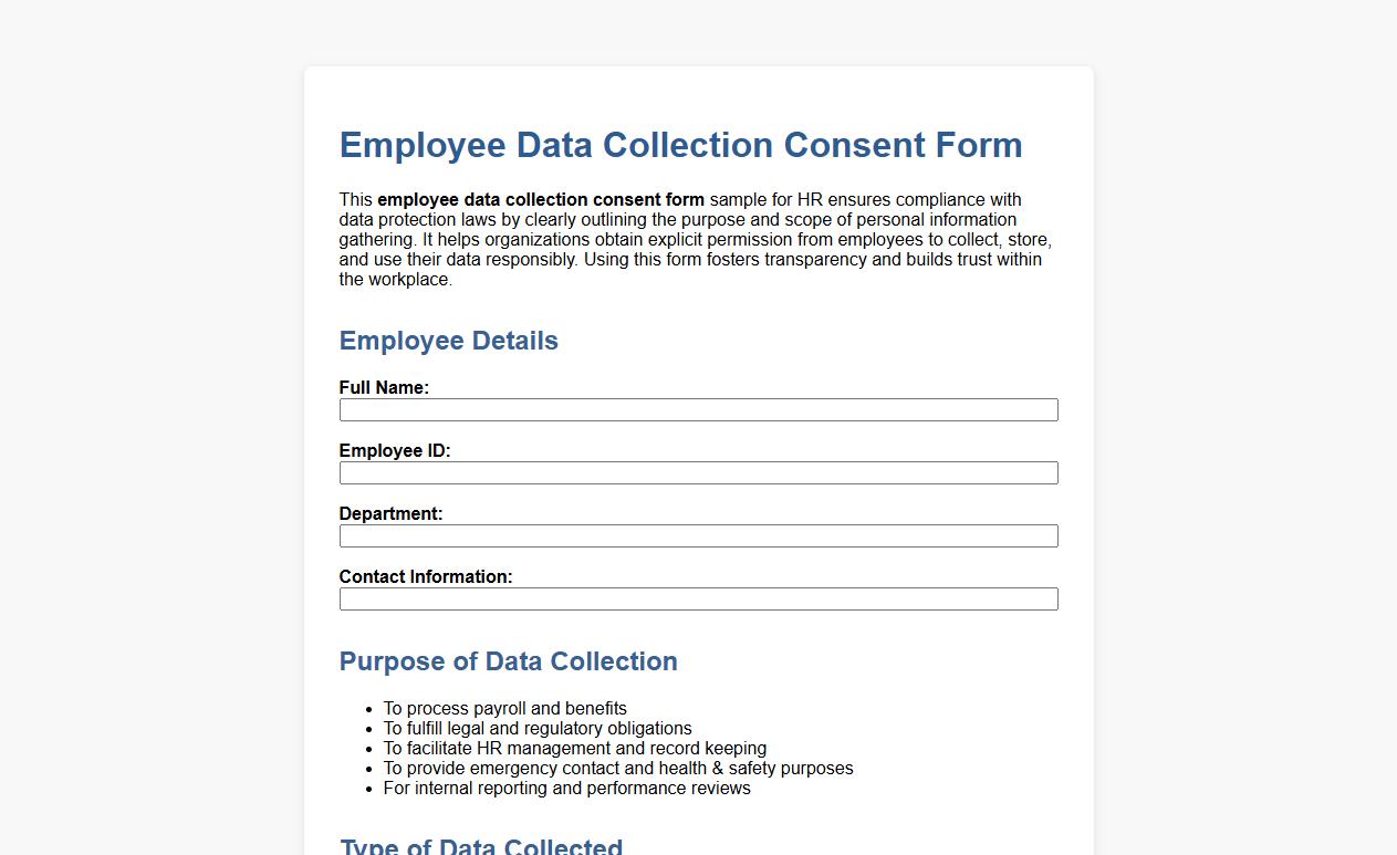 employee data collection consent form sample for HR image preview