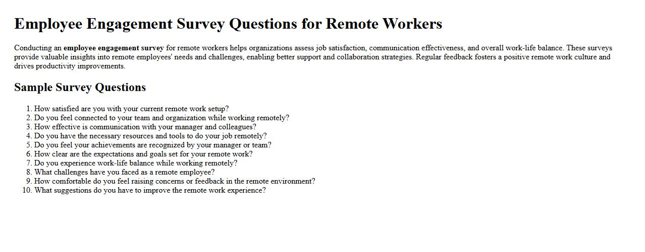 Employee engagement survey questions for remote workers image preview