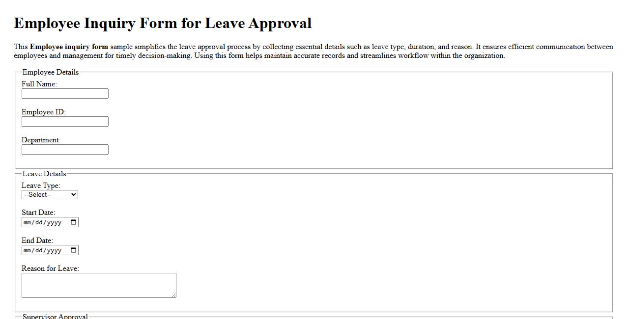 Employee inquiry form sample for leave approval image preview