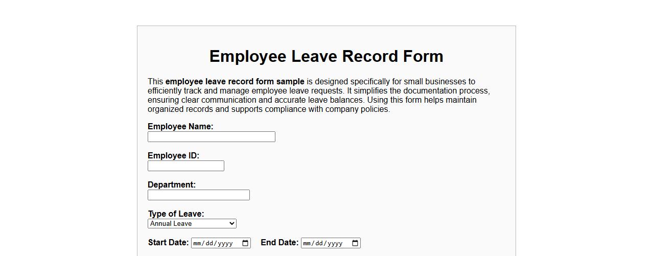 employee leave record form sample for small businesses image preview