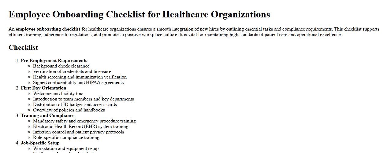 Employee onboarding checklist for healthcare organizations image preview