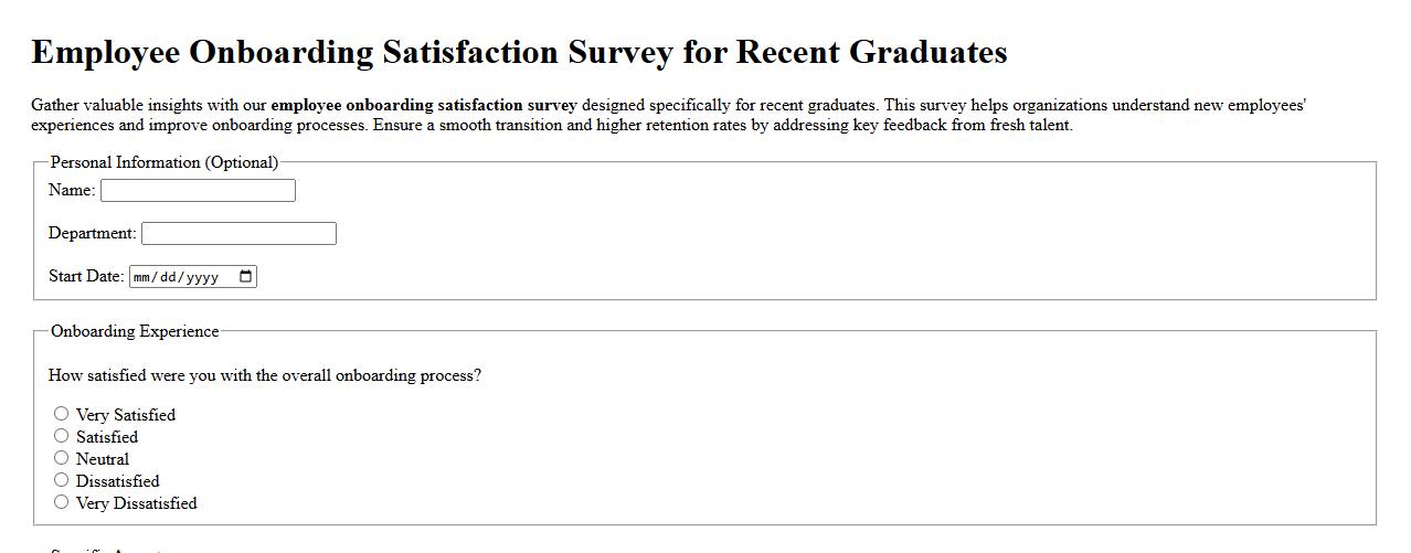 Employee onboarding satisfaction survey for recent graduates image preview