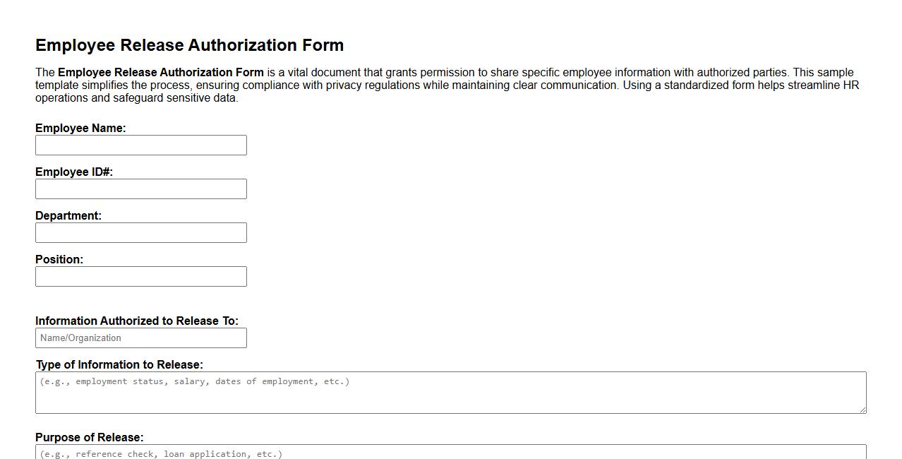 Employee Release Authorization Form Sample image preview