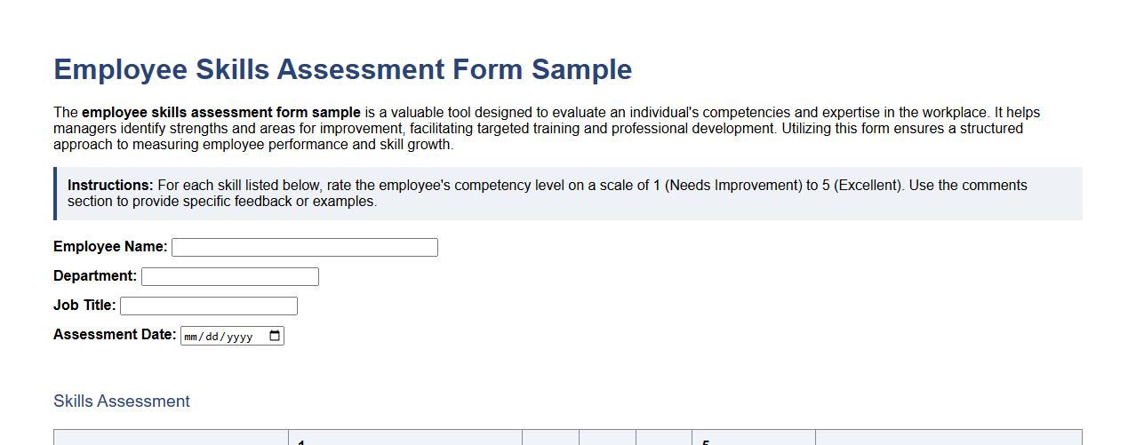 employee skills assessment form sample image preview