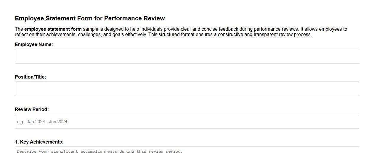 Employee statement form sample for performance review image preview