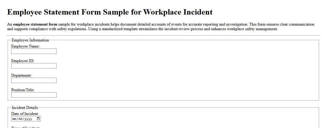 Employee statement form sample for workplace incident image preview