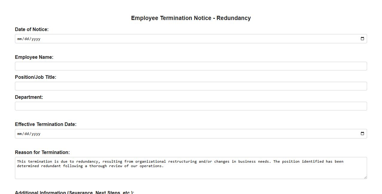employee termination notice form sample due to redundancy image preview