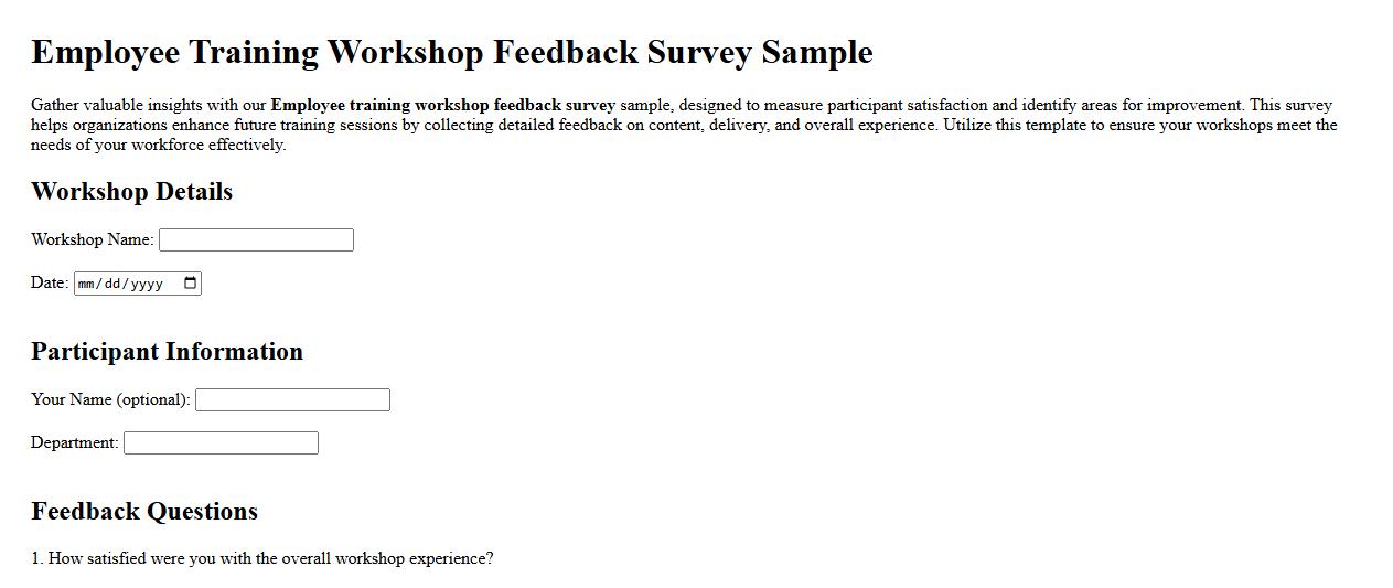 Employee training workshop feedback survey sample image preview