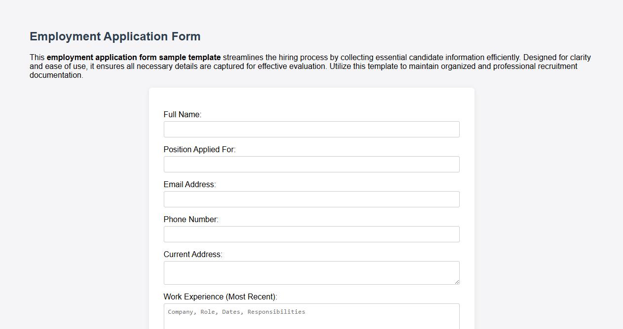 employment application form sample template image preview