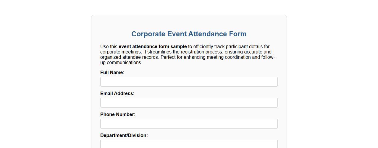 event attendance form sample for corporate meetings image preview