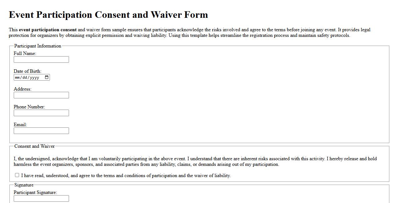Event participation consent and waiver form sample image preview