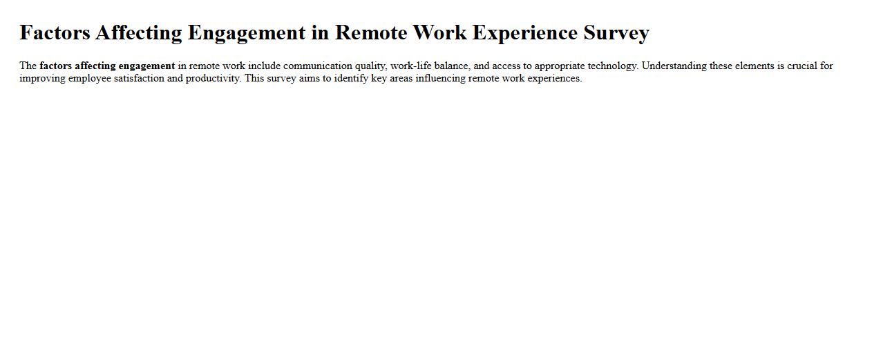 Factors affecting engagement in remote work experience survey image preview
