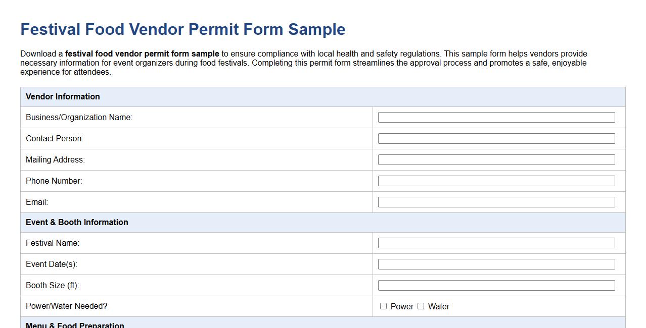 festival food vendor permit form sample image preview