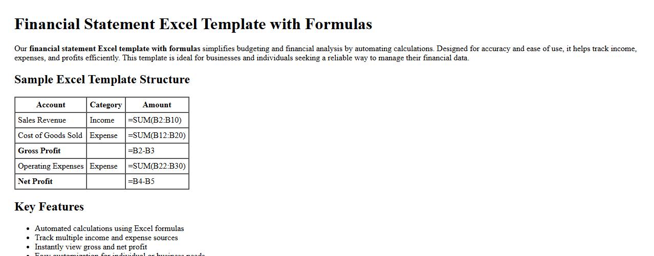 financial statement excel template with formulas image preview