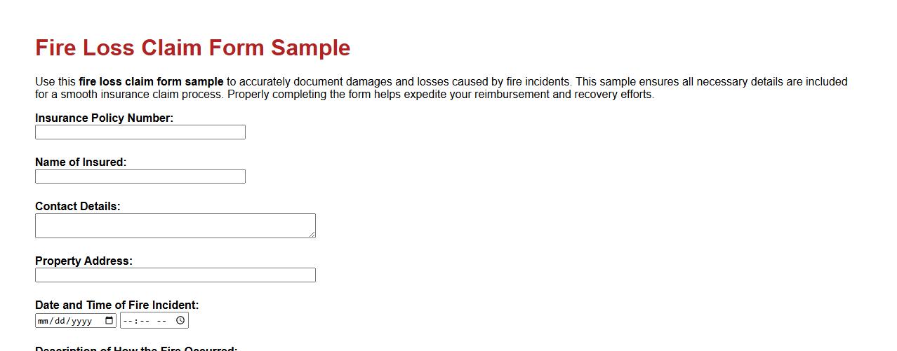 fire loss claim form sample image preview