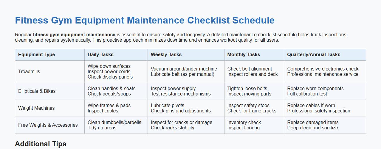 Fitness gym equipment maintenance checklist schedule image preview