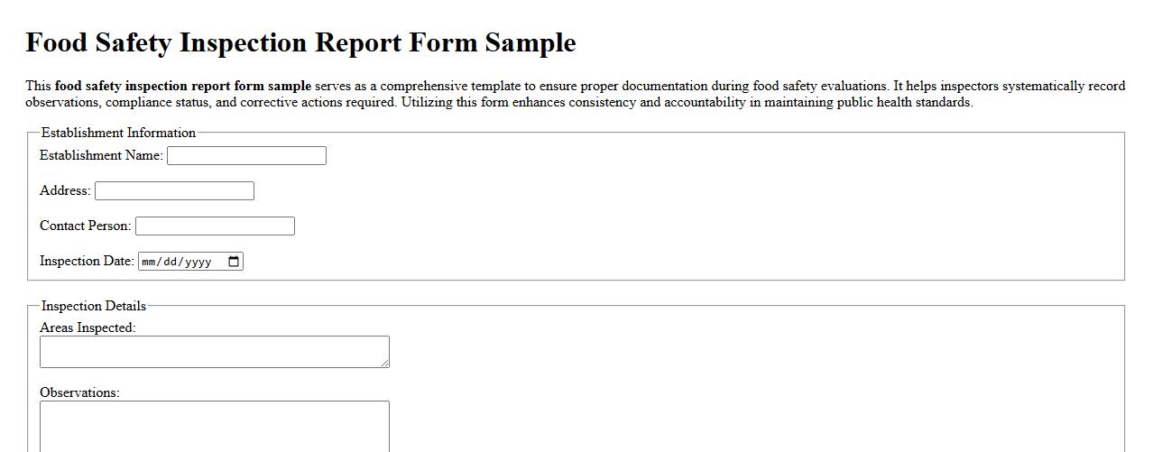 Food safety inspection report form sample image preview
