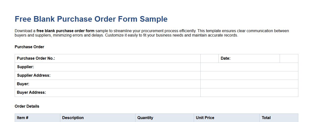 Free blank purchase order form sample image preview