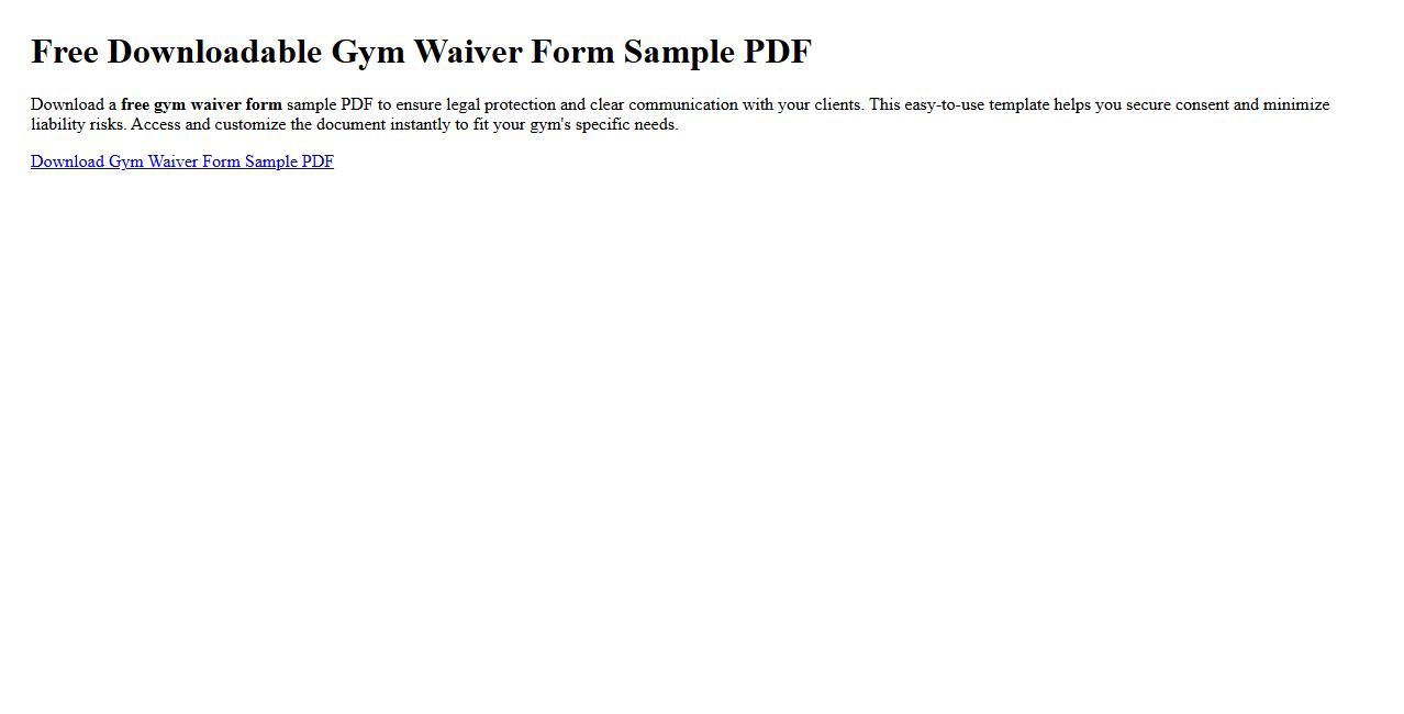 Free downloadable gym waiver form sample PDF image preview