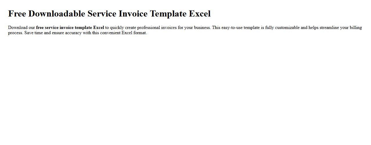 Free downloadable service invoice template Excel image preview