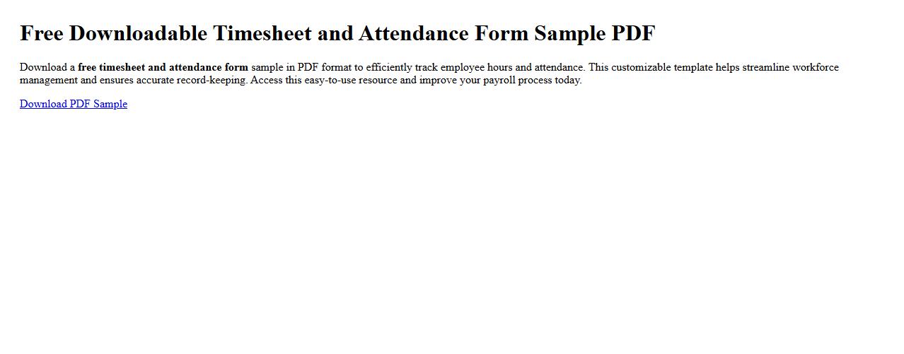 Free downloadable timesheet and attendance form sample PDF image preview