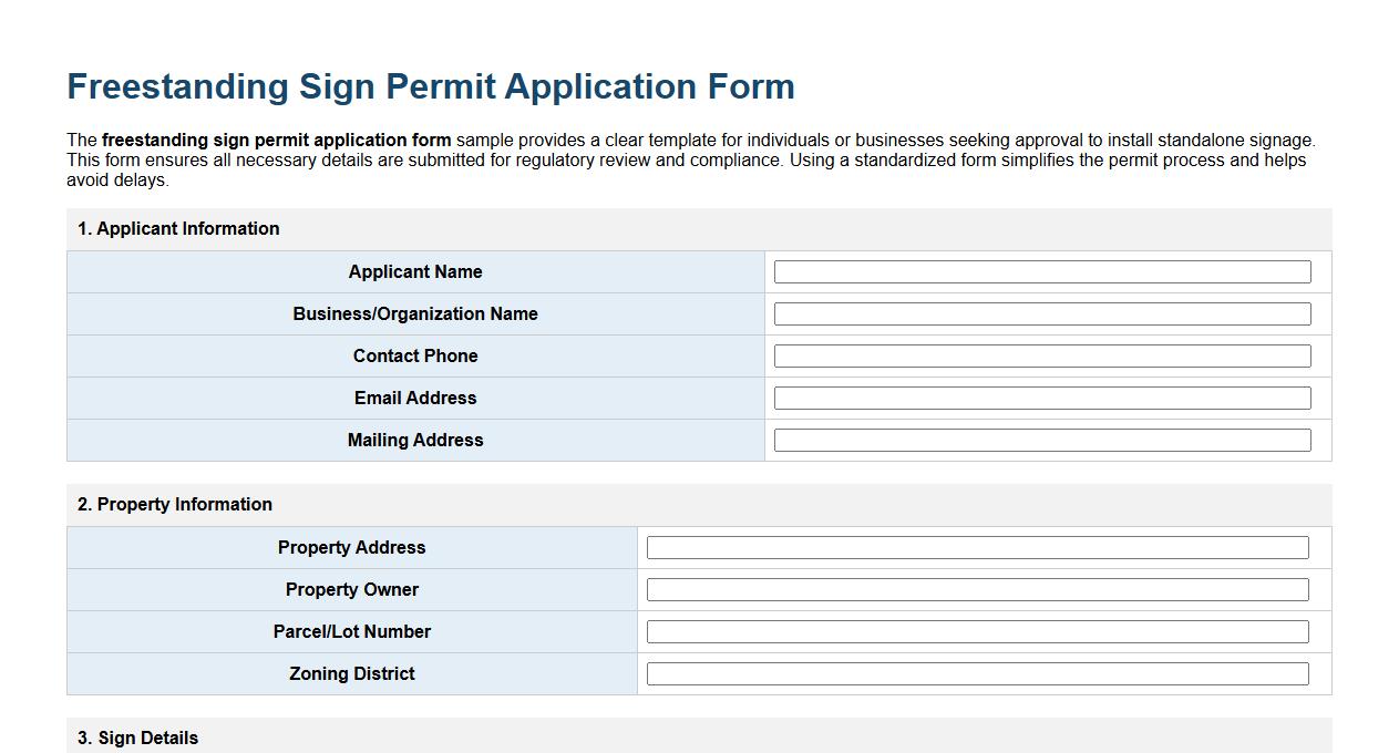 freestanding sign permit application form sample image preview