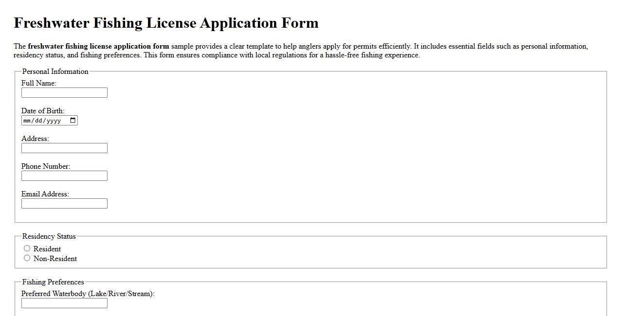 Freshwater fishing license application form sample image preview