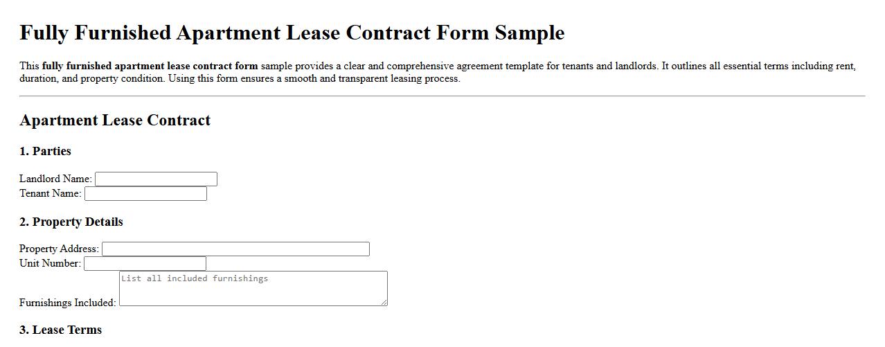 Fully furnished apartment lease contract form sample image preview