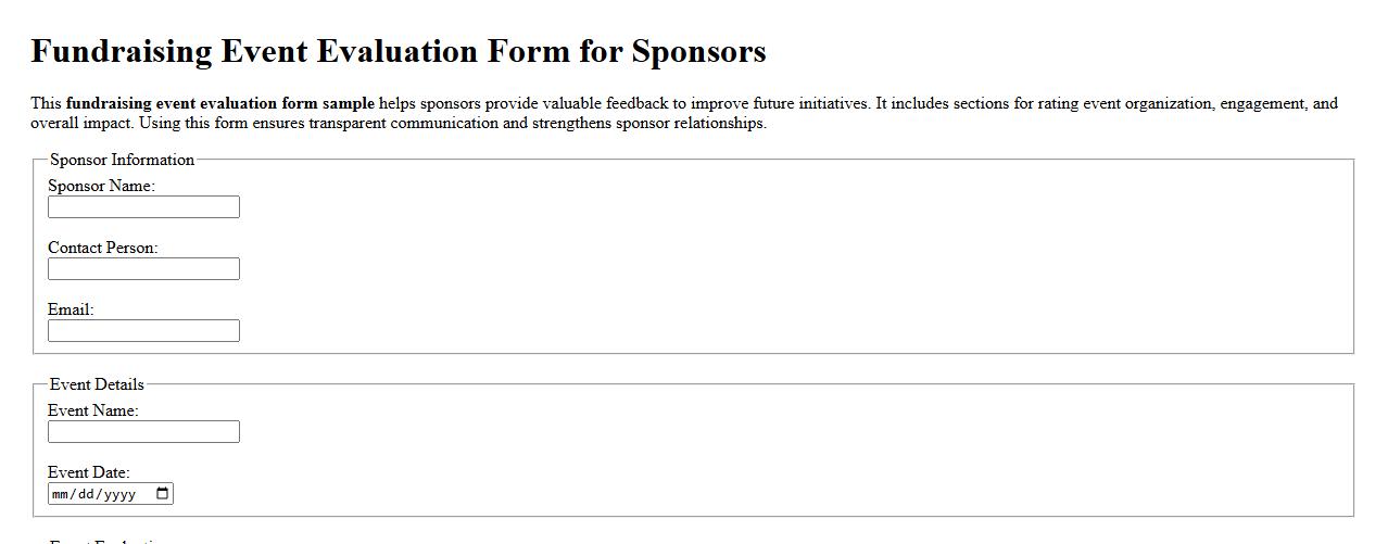 fundraising event evaluation form sample for sponsors image preview