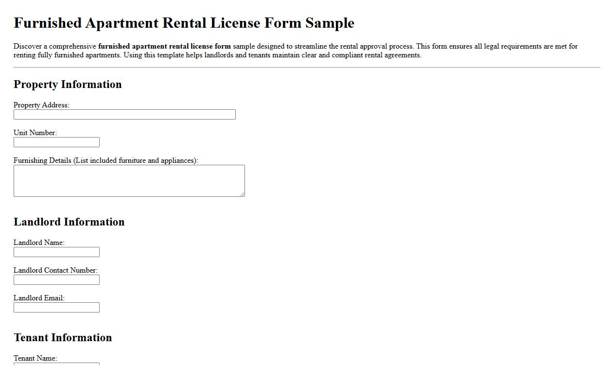 Furnished apartment rental license form sample image preview