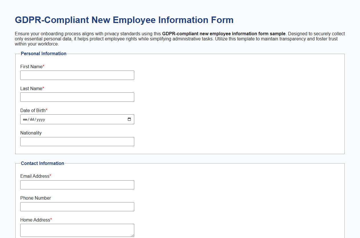 GDPR-compliant new employee information form sample image preview