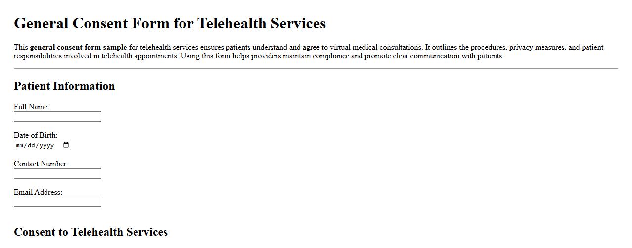 general consent form sample for telehealth services image preview