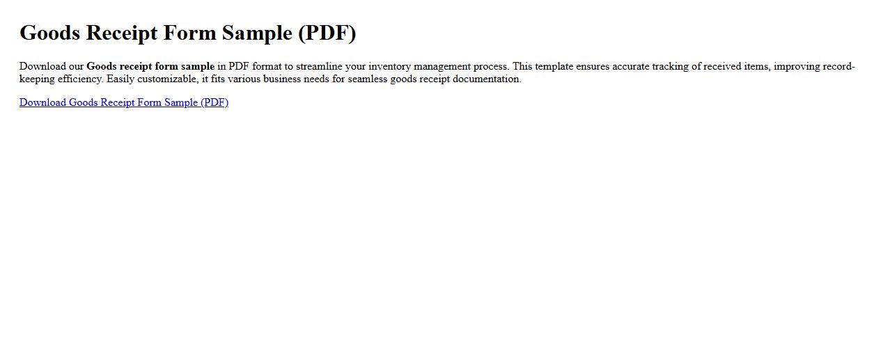 Goods receipt form sample in PDF format image preview