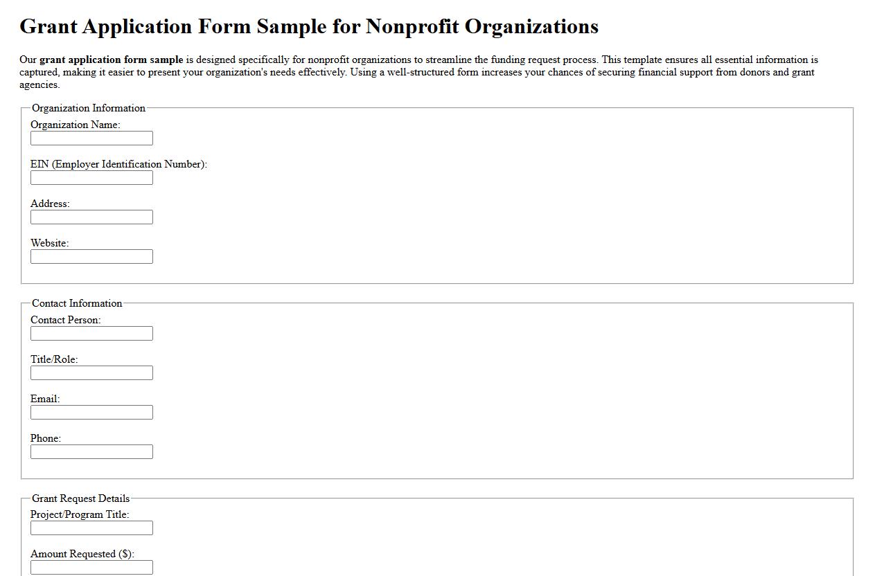 Grant application form sample for nonprofit organizations image preview