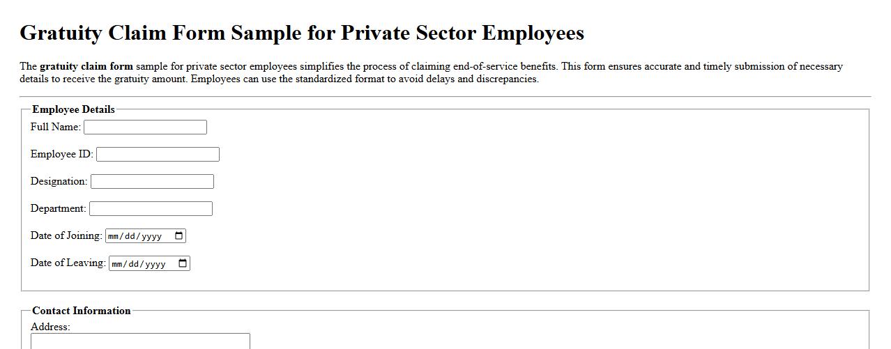 Gratuity claim form sample for private sector employees image preview
