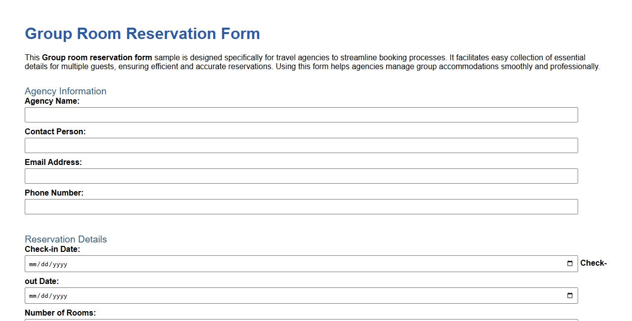 Group room reservation form sample for travel agencies image preview