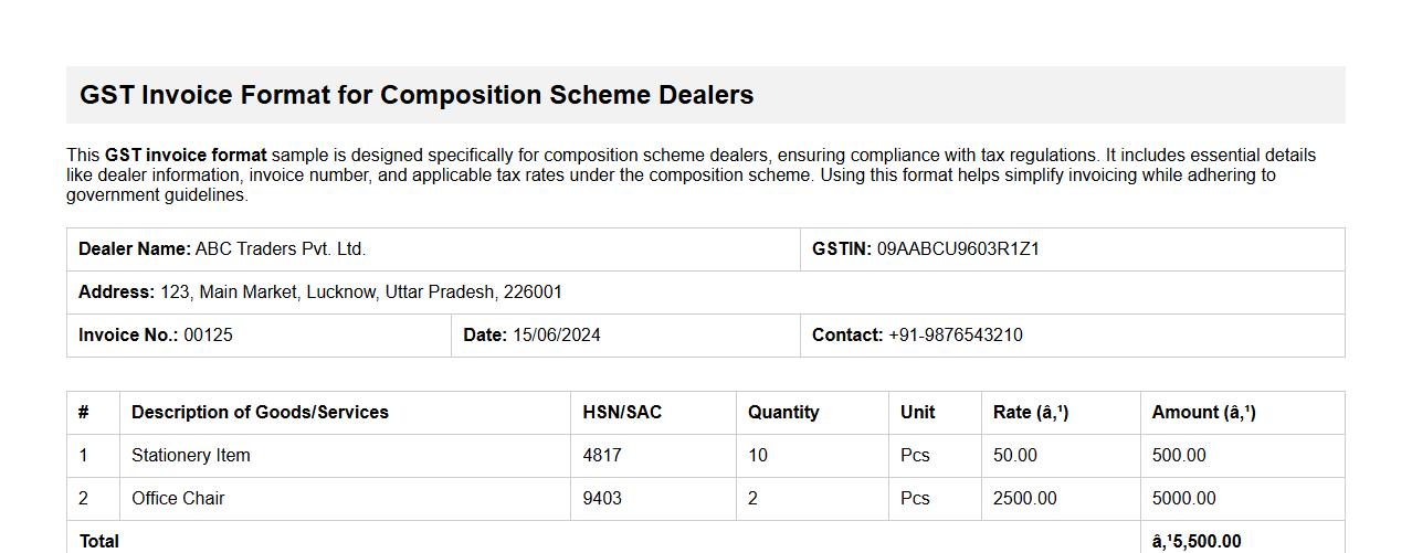 GST invoice format sample for composition scheme dealers image preview