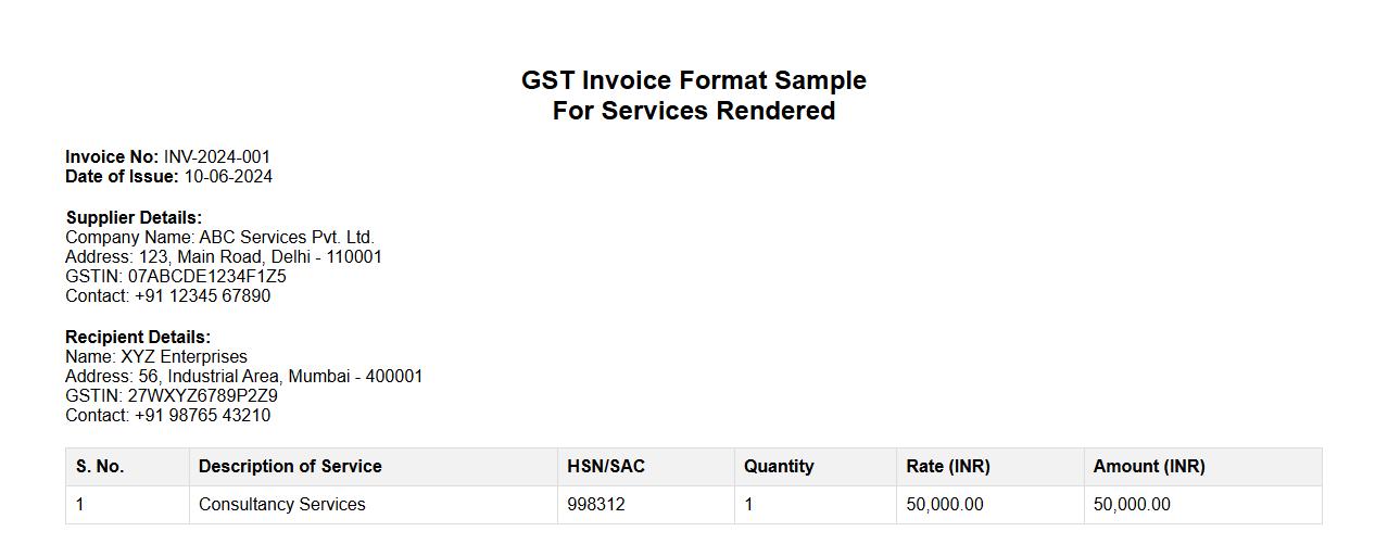 GST invoice format sample for services rendered image preview