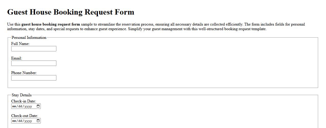 Guest house booking request form sample image preview