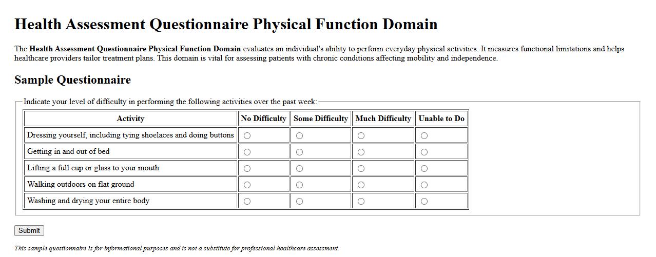 health assessment questionnaire physical function domain image preview