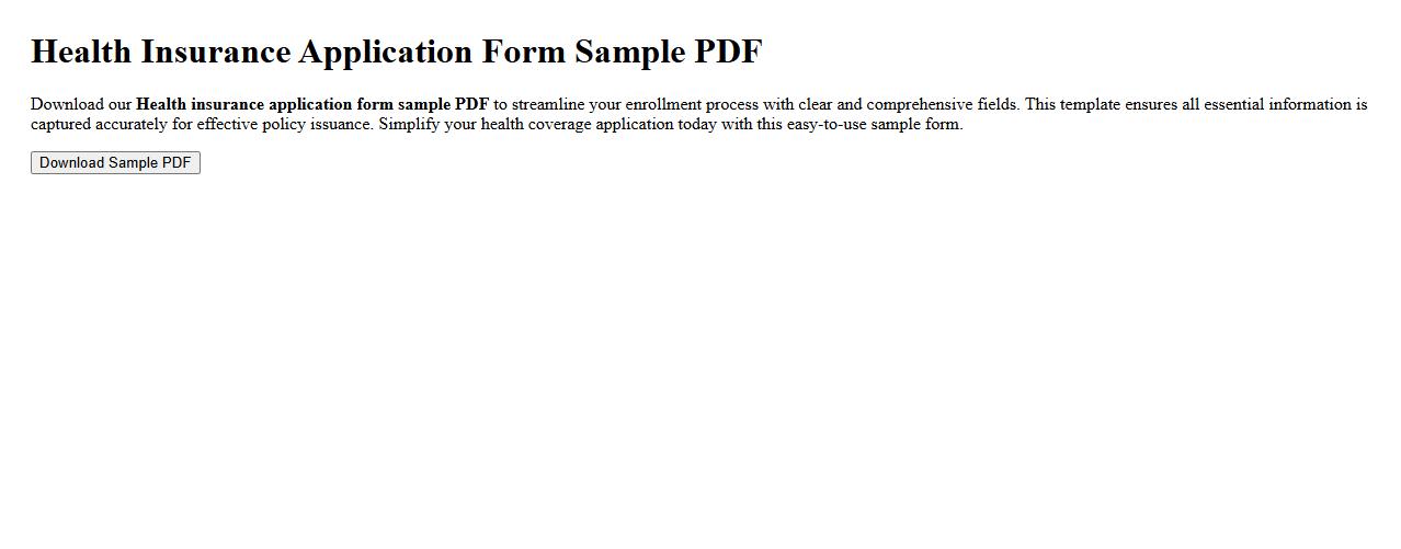 Health insurance application form sample PDF image preview