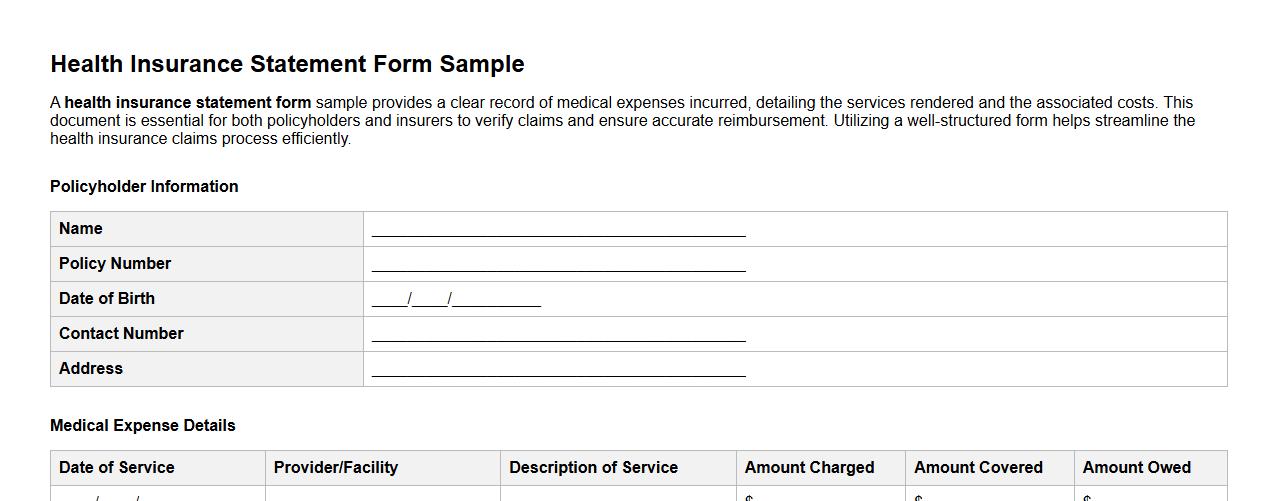 Health insurance statement form sample with medical expenses image preview