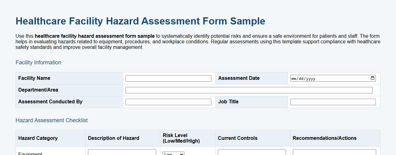 healthcare facility hazard assessment form sample image preview
