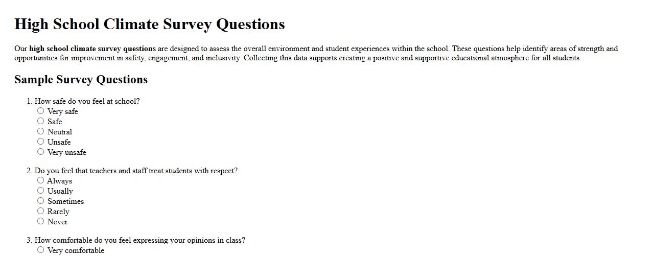 high school climate survey questions image preview