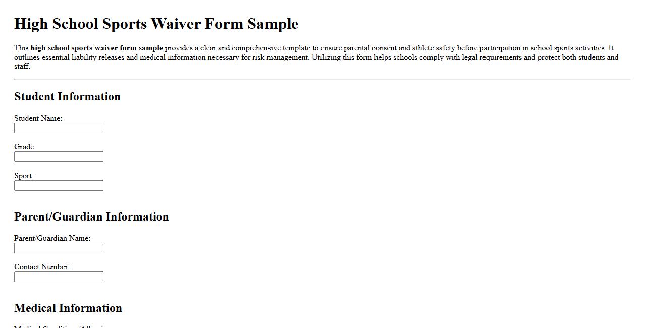 high school sports waiver form sample image preview