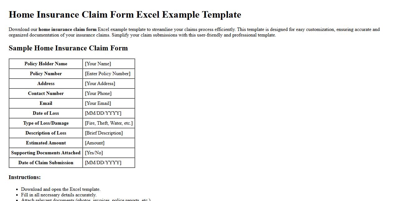 home insurance claim form excel example template image preview
